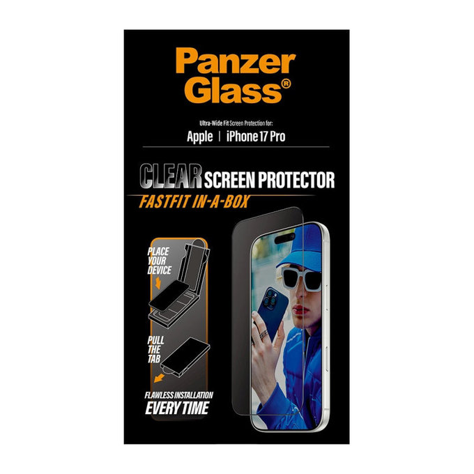UWF kaljeno staklo s Fastfit za iPhone 17 Pro, Crna, PanzerGlass