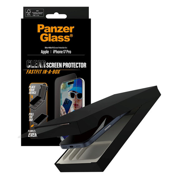 UWF kaljeno staklo s Fastfit za iPhone 17 Pro, Crna, PanzerGlass