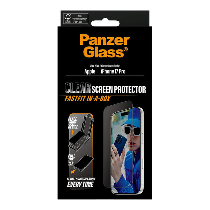 UWF kaljeno staklo s Fastfit za iPhone 17 Pro, Crna, PanzerGlass