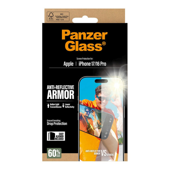 Kaljeno staklo Anti-Reflective s aplikatorom za iPhone 17/16 Pro, Crna, PanzerGlass