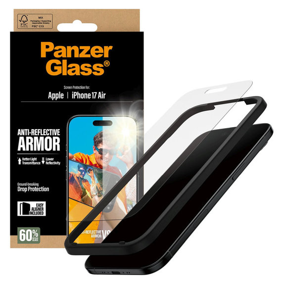 Kaljeno staklo Anti-Reflective s aplikatorom za iPhone 17 Air, Crna, PanzerGlass