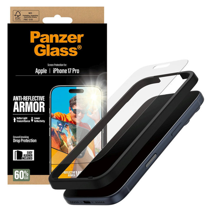 Kaljeno staklo Anti-Reflective s aplikatorom za iPhone 17 Pro, Crna, PanzerGlass