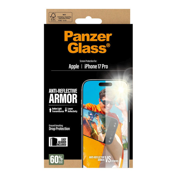 Kaljeno staklo Anti-Reflective s aplikatorom za iPhone 17 Pro, Crna, PanzerGlass