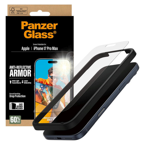 Kaljeno staklo Anti-Reflective s aplikatorom za iPhone 17 Pro Max, Crna, PanzerGlass