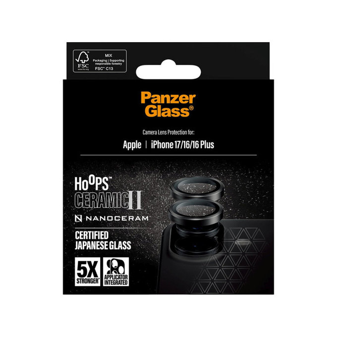 Zaštita objektiva kamere Hoops Ceramic II za iPhone 17/16 Plus/16, Crna, PanzerGlass