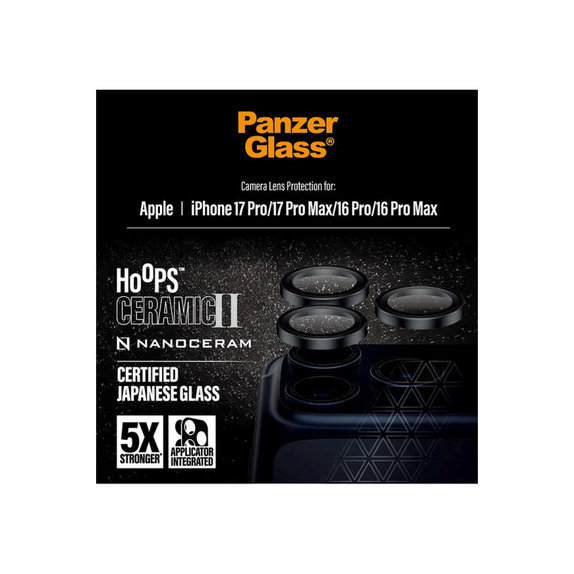 Zaštita objektiva Hoops Ceramic II za iPhone 17 Pro Max/17 Pro/16 Pro Max/16 Pro, crna, PanzerGlass
