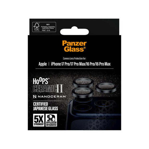 Zaštita objektiva Hoops Ceramic II za iPhone 17 Pro Max/17 Pro/16 Pro Max/16 Pro, crna, PanzerGlass