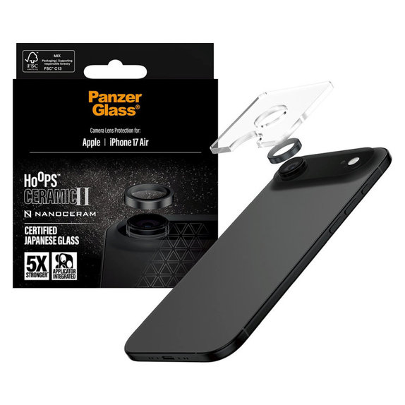 Zaštita objektiva kamere Hoops Ceramic II za iPhone 17 Air, Crna, PanzerGlass