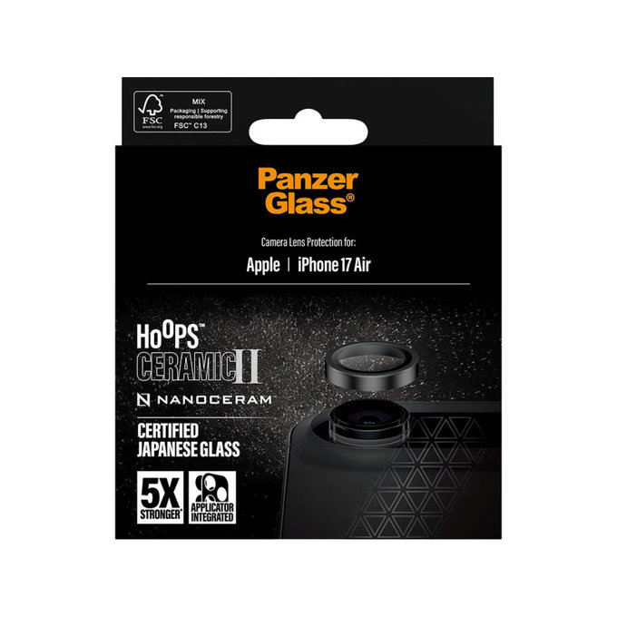 Zaštita objektiva kamere Hoops Ceramic II za iPhone 17 Air, Crna, PanzerGlass