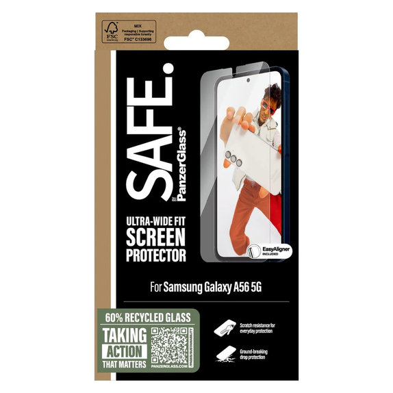 Kaljeno staklo UWF s aplikatorom za Samsung Galaxy A56 5G, Prozirna, SAFE by PanzerGlass