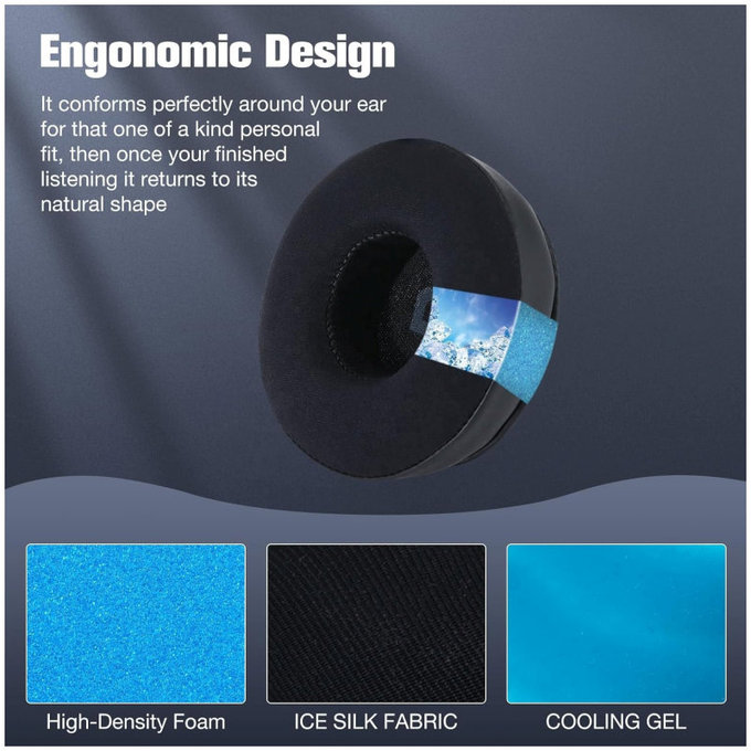 Zamjenski jastučići za uši za JBL JR300, T450BT, T500BT, T600, Memorijska pjena + Koža + Tekstil, Crne, Hladni gel, 1 Par