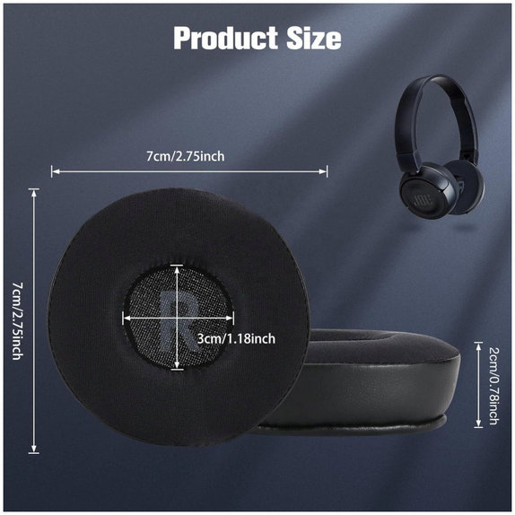 Zamjenski jastučići za uši za JBL JR300, T450BT, T500BT, T600, Memorijska pjena + Koža + Tekstil, Crne, Hladni gel, 1 Par