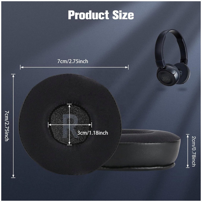 Zamjenski jastučići za uši za JBL JR300, T450BT, T500BT, T600, Memorijska pjena + Koža + Tekstil, Crne, Hladni gel, 1 Par