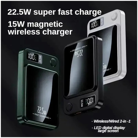 FixPremium - MagSafe PowerBank 5000mAh s LED zaslonom, crna