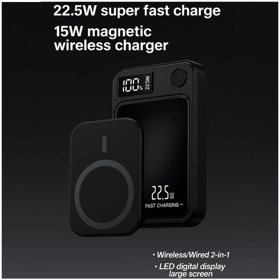 FixPremium - MagSafe PowerBank 5000mAh s LED zaslonom, crna