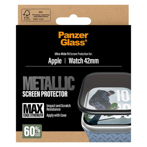 Kaljeno staklo UWF METALLIC za Apple Watch 11/10 42 mm, Crna, PanzerGlass