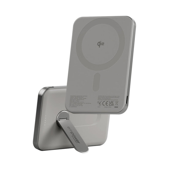 Bežična PowerBank 5000 mAh, s okretnim stalkom 20 W, kompatibilna s MagSafe, Qi2/USB-C, Titan, empower