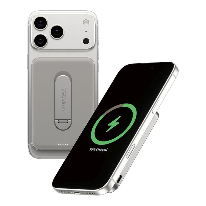 Bežična PowerBank 5000 mAh, s okretnim stalkom 20 W, kompatibilna s MagSafe, Qi2/USB-C, Titan, empower