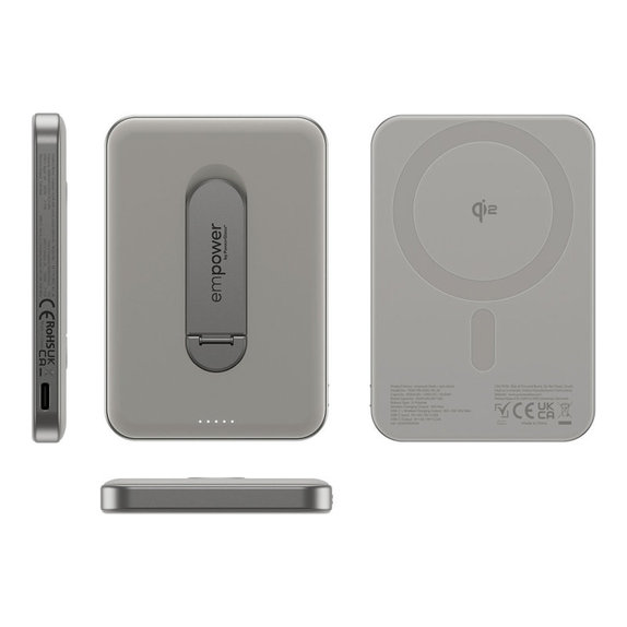 Bežična PowerBank 5000 mAh, s okretnim stalkom 20 W, kompatibilna s MagSafe, Qi2/USB-C, Titan, empower