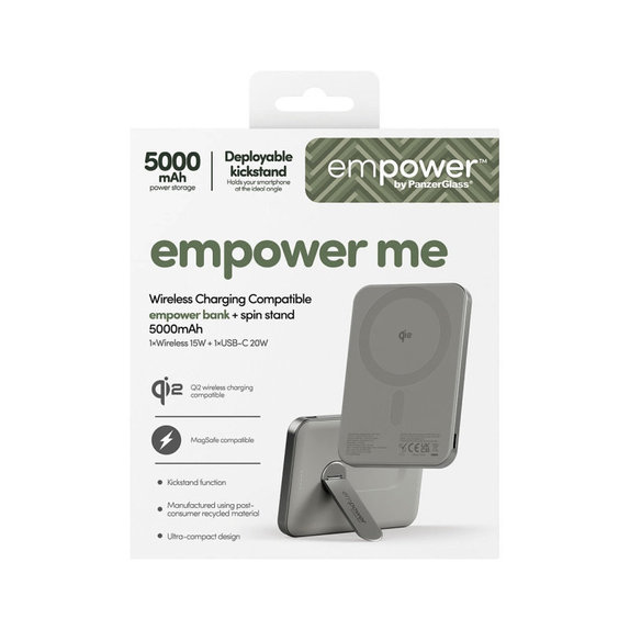 Bežična PowerBank 5000 mAh, s okretnim stalkom 20 W, kompatibilna s MagSafe, Qi2/USB-C, Titan, empower