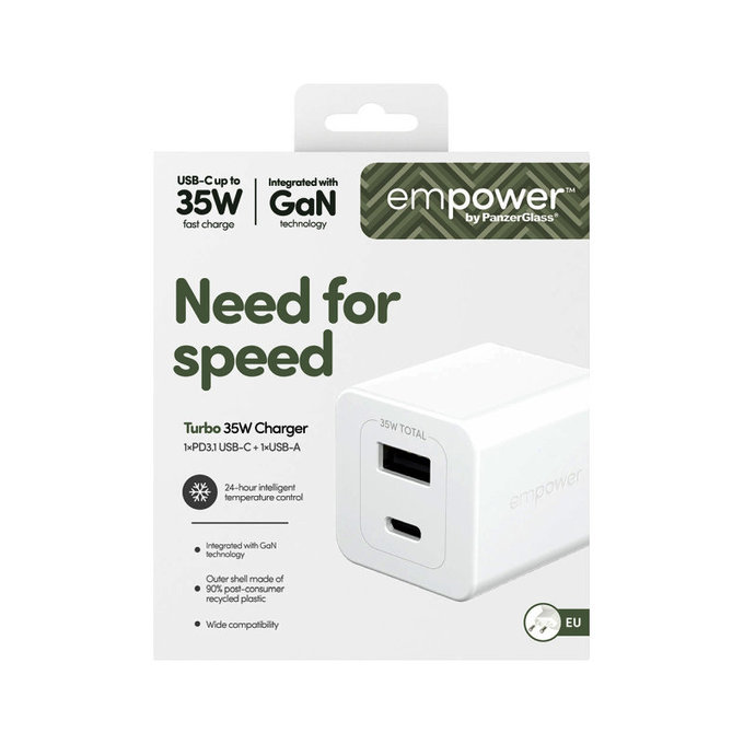 Putni adapter Grand Prix USB-C/USB-A, GaN, 35 W PD, srebrno-bijeli, empower