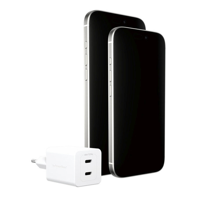 Putni adapter Grand Prix 2x USB-C, GaN, 45 W PD, Srebrno-bijela, empower