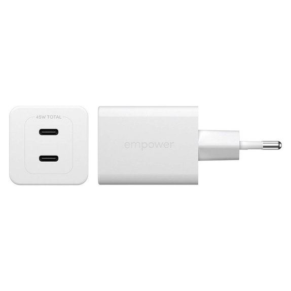 Putni adapter Grand Prix 2x USB-C, GaN, 45 W PD, Srebrno-bijela, empower