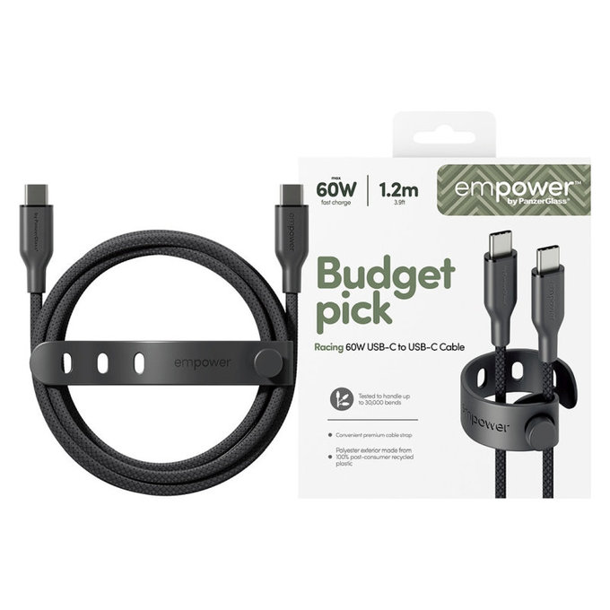 Kabel USB-C, 60 W, Racing, 1, 2 m, Space Black, empower
