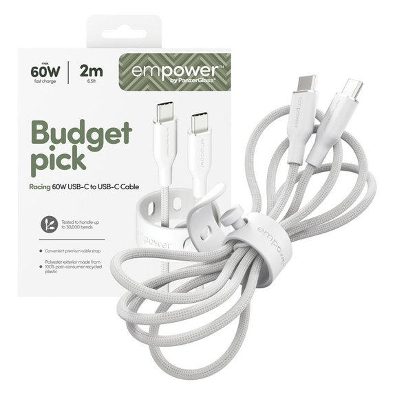 Kabel USB-C, 60 W, Racing, 2 m, Srebrno-bijela, empower