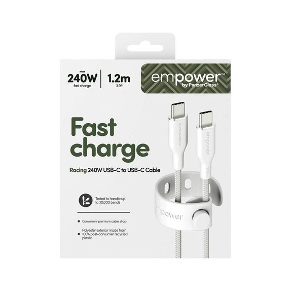 Kabel USB-C, 240 W, Racing, 1,2 m, srebrno-bijeli, empower