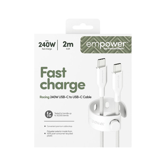 Kabel USB-C, 240 W, Racing, 2 m, Srebrno-bijela, empower
