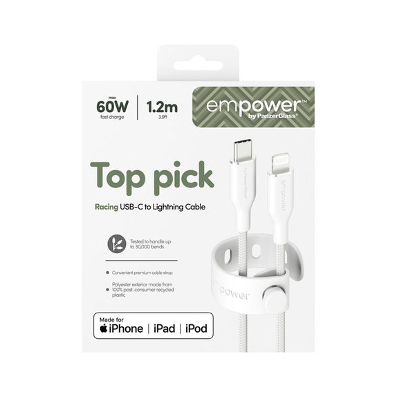 Kabel USB-C/Lightning, 60 W, Racing, 1, 2 m, Srebrno-bijela, empower