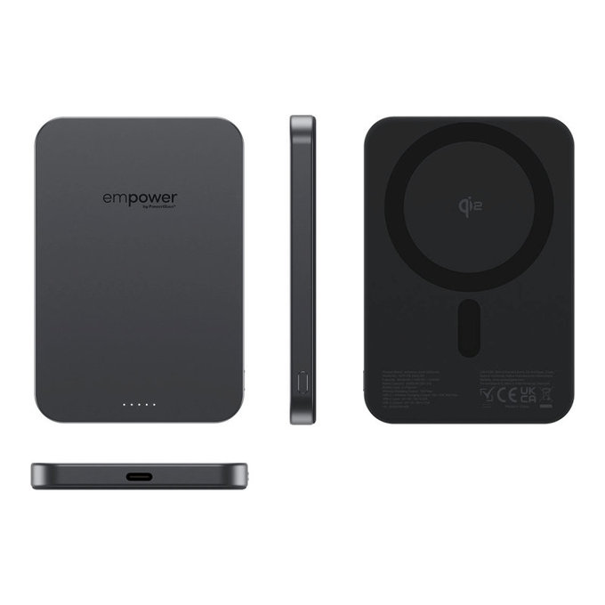 Bežična PowerBank 5000 mAh, 20 W, kompatibilna s MagSafe, Qi2/USB-C, Space Black, empower