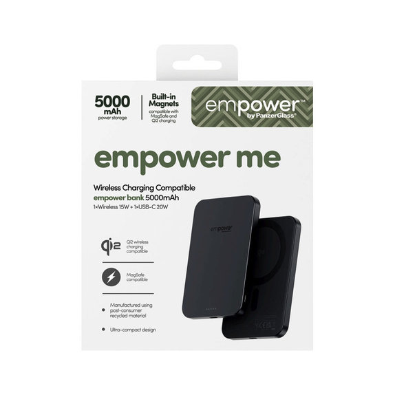 Bežična PowerBank 5000 mAh, 20 W, kompatibilna s MagSafe, Qi2/USB-C, Space Black, empower