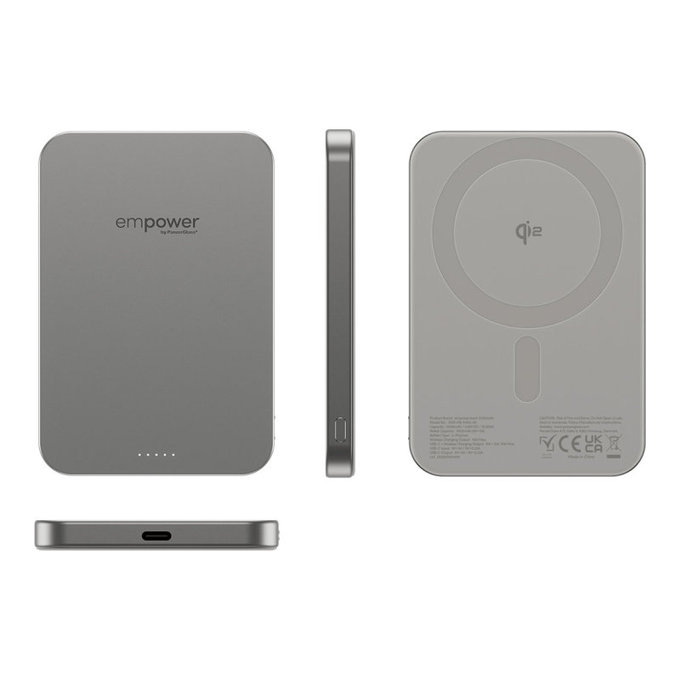 Bežična PowerBank 5000 mAh, 20 W, kompatibilna s MagSafe, Qi2/USB-C, titan, empower