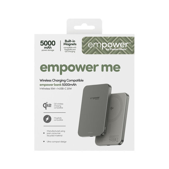Bežična PowerBank 5000 mAh, 20 W, kompatibilna s MagSafe, Qi2/USB-C, titan, empower
