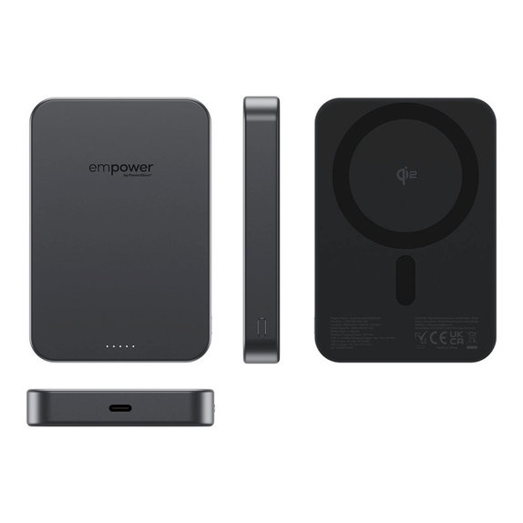 Bežična PowerBank 10000 mAh, 20 W, kompatibilna s MagSafe, Qi2/USB-C, Space Black, empower