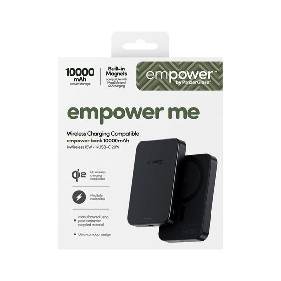 Bežična PowerBank 10000 mAh, 20 W, kompatibilna s MagSafe, Qi2/USB-C, Space Black, empower