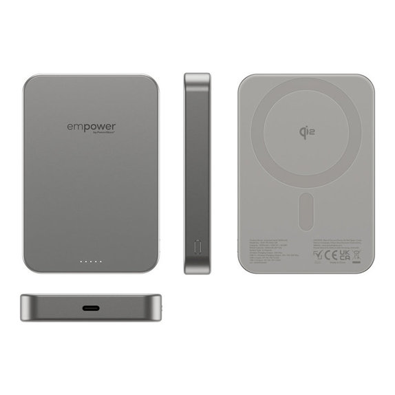 Bežična PowerBank 10000 mAh, 20 W, kompatibilna s MagSafe, Qi2/USB-C, titan, empower