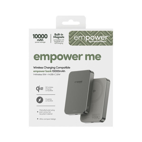 Bežična PowerBank 10000 mAh, 20 W, kompatibilna s MagSafe, Qi2/USB-C, titan, empower