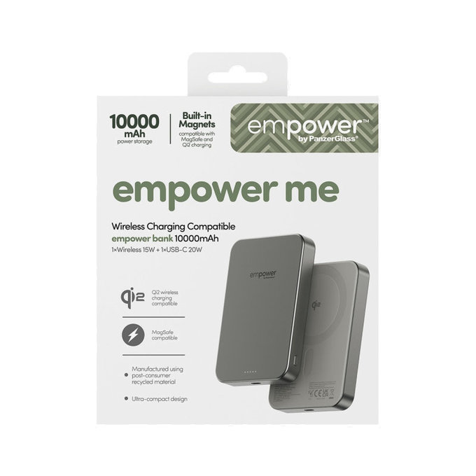 Bežična PowerBank 10000 mAh, 20 W, kompatibilna s MagSafe, Qi2/USB-C, titan, empower