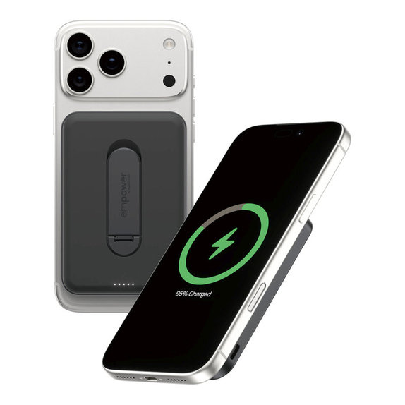 Bežična PowerBank 5000 mAh s rotirajućim postoljem, 20 W, kompatibilna s MagSafe, Qi2/USB-C, Space Black, empower