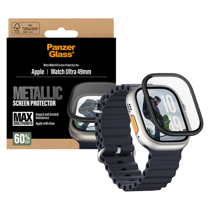 Kaljeno staklo UWF METALLIC za Apple Watch Ultra 49 mm, Crna, PanzerGlass