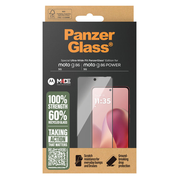 Kaljeno staklo UWF za Motorola Moto G86 Power, Crna, PanzerGlass