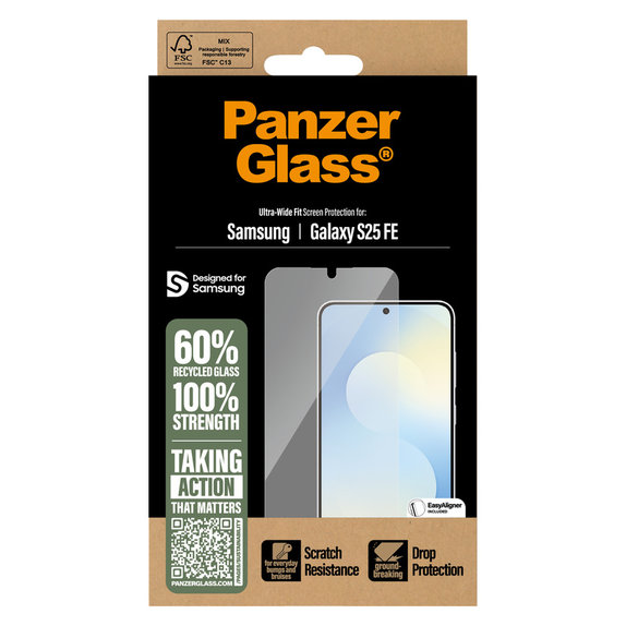 Kaljeno staklo UWF s aplikatorom za Samsung Galaxy S25 FE, Prozirna, PanzerGlass