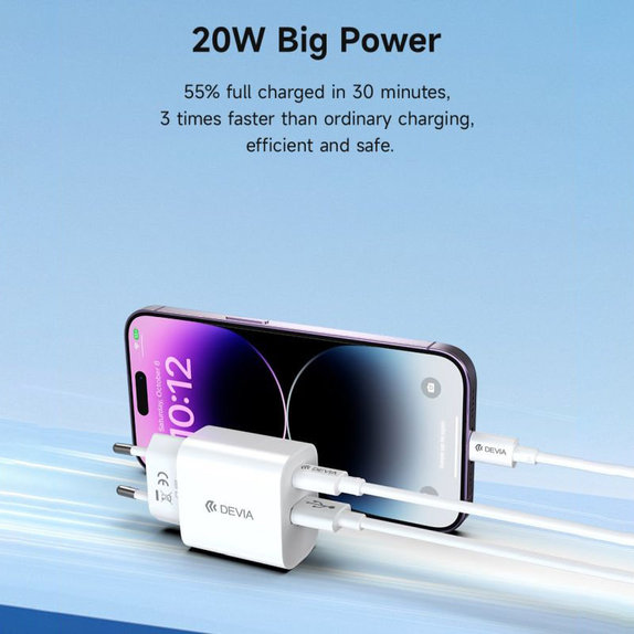 Punjač Smart USB-C + USB-A, PD 20W, bijela, Devia