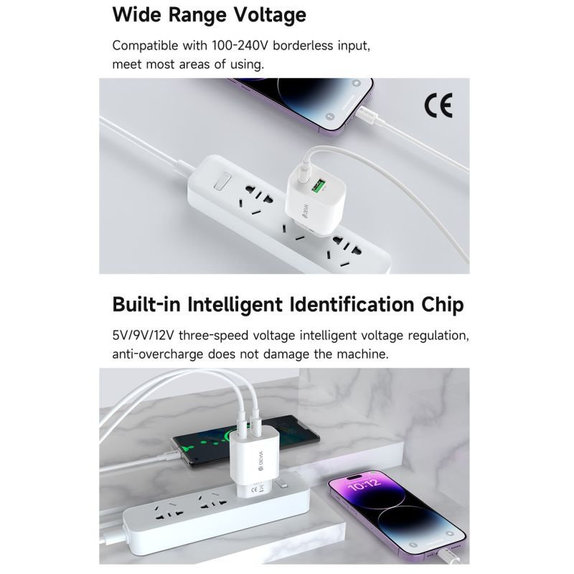 Punjač Smart USB-C + USB-A, PD 20W, bijela, Devia