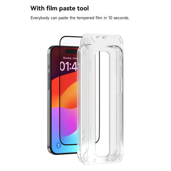 Kaljeno staklo FullCover s aplikatorom za iPhone 15 Pro, Devia
