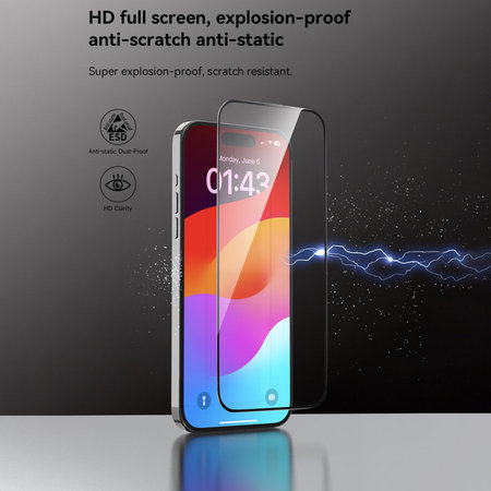 Kaljeno staklo FullCover s aplikatorom za iPhone 15 Pro, Devia