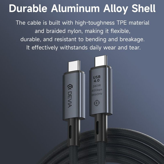 USB-C / USB-C kabel Extreme Speed, 240W, 8K 60Hz, 1m, crna, Devia